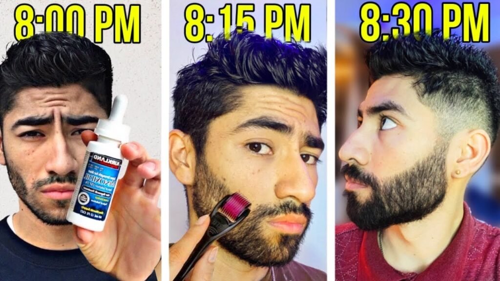 Rutina diaria con aceites con biotina que apoyan el crecimiento de barba con minoxidil